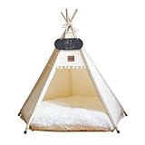 Whiwhi Tipi Zelt für Haustiere Hundezelt Katzenzelt mit Kissen Waschbar Haustierzelte Häuser Hundehöhle und Haustierhäuser Wegklappen Haustier Zelt Möbel 40x40x50cm