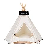Sunnykud Tipi Zelt für Haustiere Hundezelt Katzenzelt Haustierzelte Häuser mit Kissen Abnehmbar und Waschbar Haustierbett Wegklappen Haustier Zelt Möbel Hundebett Katzenbett 40x40x50cm