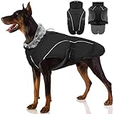 Hundejacke Wasserdicht, Hundemantel Fleece Gefüttert Warme Hundeweste Winterjacke Hunde Bekleidung Winddichter mit Reflexstreifen für Winter(Schwarz, L)