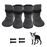 Lollanda 4 Stück Hundesocken Anti-Rutsch, Pfotenschutz Hund Wasserdicht, Hundestiefel Winter Atmungsaktiv rutschfeste, Anti-Rutsch Socken für Hunde mit Verstellbaren zum Drinnen Draußen (Schwarz,XL)