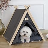 Tipi Zelt für Haustiere Hundezelt Katzenzelt Haustierzelte Häuser mit Kissen Abnehmbar und Waschbar Haustierbett Wegklappen Haustier Zelt Möbel Hundebett Katzenbett 63x56.5x61cm, grau