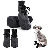 4 Stück Hundeschuhe Pfotenschutz, Wasserdicht Hundestiefel mit rutschfeste Sohle Warme Winter Hunde Schuhe mit Schnürsenkel für drinnen und draußen(Schwarz, 2#)
