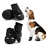 AQH 4Pcs Hundeschuhe, Pfotenschutz für Hunde mit reflektierenden Riemen, wasserdichte Hundestiefel mit weicher Sohle für Hunde (8#, Schwarz)