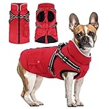 Woiil Wasserdichter Hundemantel Winter Hundejacke Winddicht Winterjacke Fleece gefüttert Hundepullover Outfit mit Brustgurt Reflektierender Streifen für Grosse Hunde Rot L