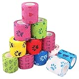 12 Stück Selbsthaftende bandage hund Vet Wrap Pet Selbstklebender Verband Pet Cohesive Bandages Elastisch Pet Vet Wrap Selbst den Verbände für Katze,Hund,Handgelenk,Knöchelverstauchungen 5cm x4,5 m