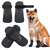 MHaustlie Anti-Rutsch Socken für Hunde, Pfotenschutz für Hunde mit Verstellbaren, Abnehmbaren Befestigungsbändern, Schützende Hundesocken für Drinnen und Draußen(XS, Schwarz)