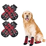 Indoor Anti-Rutsch Socken für Hunde, Hundesocken Anti Rutsch, Antirutschsocken Hund Mit Klettverschluss, Einem Weichen Haustierschutz, Verbessern Sie Den Halt Ihres Hundes, 2 Paar, Schwarz+Rot, (L)